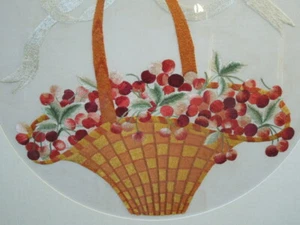 Vintage, Needlework Picture, Cherry Basket, c- 1890, 24" x 24" - Picture 1 of 10