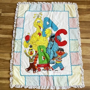 Vintage Sesame Street Baby Crib Blanket ABC's Cookie Monster Big Bird Bert Ernie - Picture 1 of 3