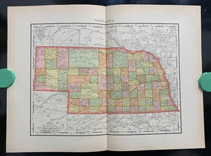 Nebraska - c. 1895, Rand McNally & Co., 11 x 14 Antique Map - Picture 1 of 2