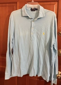Polo Ralph Lauren Shirt Mens Medium Blue Featherweight Mesh Yellow Pony - Picture 1 of 5
