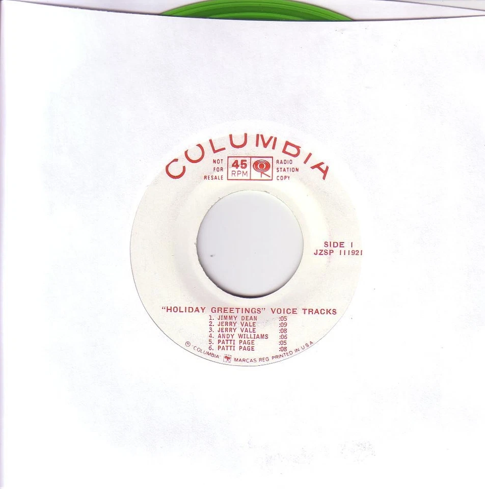 GREEN 7" VINYL XMAS GREETINGS JIMMY DEAN PATTI PAGE ANDY WILLIAMS PERCY FAITH Foto 1 de 1