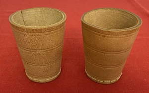 Vintage Handcrafted Pair Leather Dice Cups w Double Line Pattern Dice Game Art - Picture 1 of 10