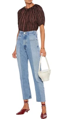 Blusa ULLA JOHNSON Para Mujer Talla 4 Marrón Rayas Metálicas Cottagecore Campesina Foto 1 de 4