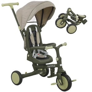 AIYAPLAY 5 in 1 Foldable Kids Trike, Toddler Tricycle for 1-3 Years, Dark Green - Picture 1 of 11