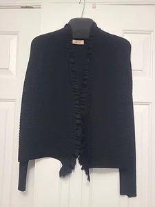 Shes So Made In Italy Ruffled Black Ribbed Womens Cardigan, Size 46, US L - Picture 1 of 7
