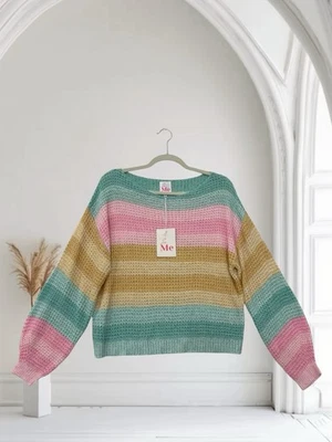 So Me Women’s Striped Sweater Size Small Relaxed Fit Open Knit Fall Chic NWT - Image 1 of 4