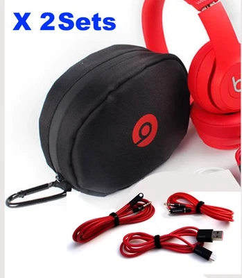 2 Sets of Case + 3 Cables  for Beats by Dr Dre Wireles Solo Solo-2 HD Headphones - Image 1 of 4