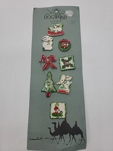 Dogwood Lane Porzellan 8 Weihnachten Neuheit Form Knöpfe auf Karte Nähen Handarbeit Vintage - Bild 1 von 1