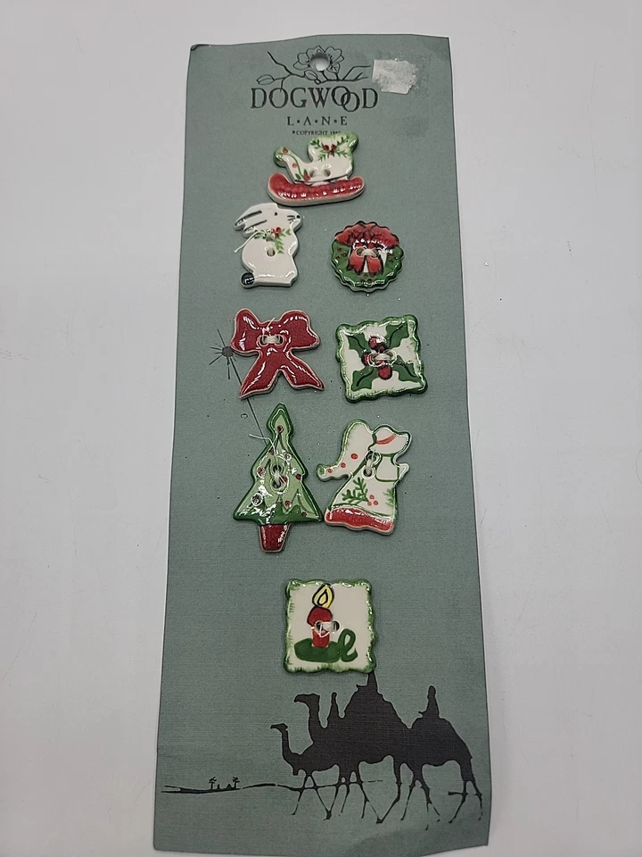 Porcelana Dogwood Lane 8 botones en forma de novedad navideña en tarjeta coser artesanía vintage Foto 1 de 1