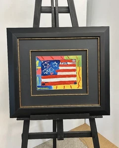 Professionally Framed Peter Max signed Flag Painting w/a Park West Gallery stamp - Picture 1 of 3