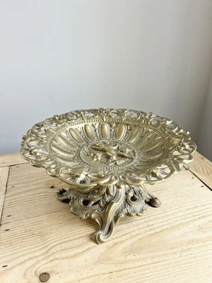 Vintage Antique Baroque Italian Brass Cherub Pedestal, Epergne, Fruit Bowl, Gold - Image 1 of 4