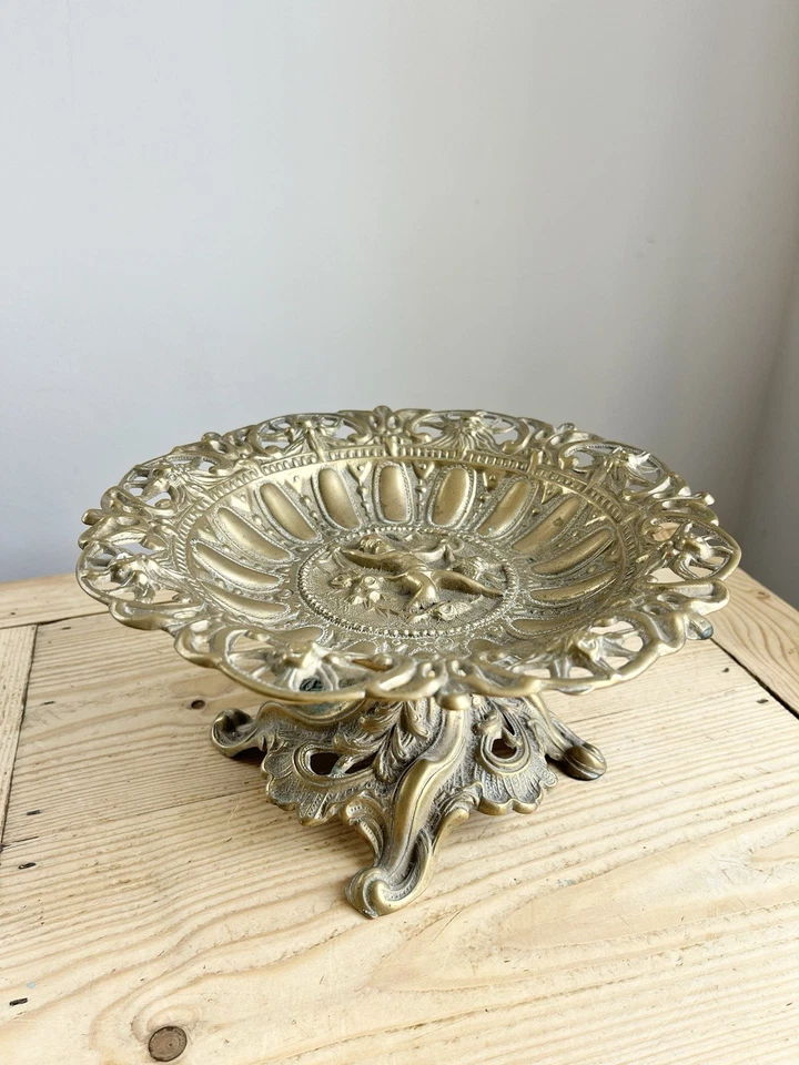 Vintage Antique Baroque Italian Brass Cherub Pedestal, Epergne, Fruit Bowl, Gold - Image 1 of 4