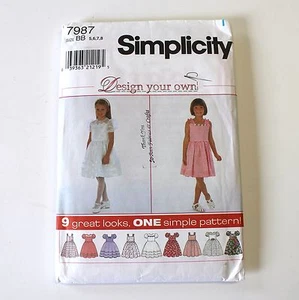 Simplicity 7987 Girls Dress Pattern Uncut Sz 5-8 Design Your Own 9 Styles Fancy  - Picture 1 of 2