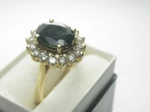 14kt tiefblauer Saphir Diamant Ring, Halo, Gr. 6, 4,89 gr. - Bild 1 von 9