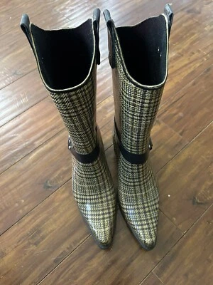 Nomad Harness Cowboy Women Rubber Rain Boots Brown Plaid Non-Slip Size 7 - Image 1 of 4