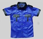 New Men's Blue Police Leather Shirt. Real Soft Sheepskin leather Shirt Jacket.