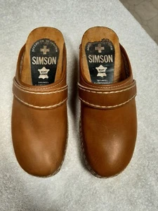 Simson Wood Clog Leder Maultierschuhe geheftet EURO 37 Made in Holland - Bild 1 von 8
