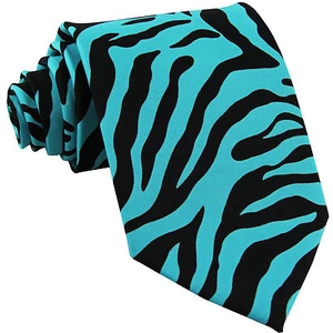 New Polyester Men's Neck Tie necktie animal zebra print turquoise blue wedding - Picture 1 of 2
