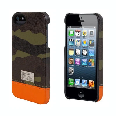 Hex Focus iPhone 5 iPhone 5s iPhone SE Leather Hard Snap Case Cover Camo/Orange - Image 1 of 4