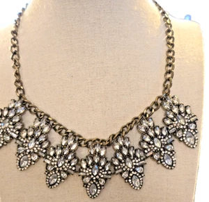 BAUBLEBAR - ANTIQUED GOLDEN CHAIN AND RHINESTONE STATEMENT NECKLACE - Picture 1 of 8