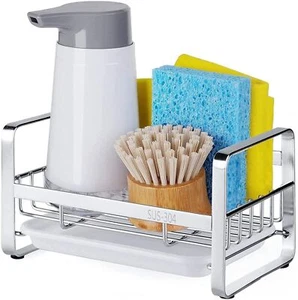 Kitchen Sink Sponge Holder 304 Stainless Steel Kitchen Soap Dispenser Caddy Orga - Picture 1 of 8