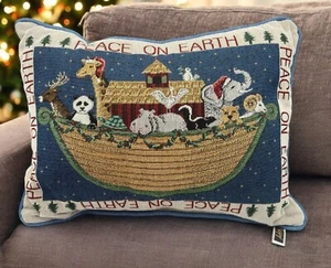 Arche Noah Wandteppich Akzent Kissen Frieden auf Erden Wohndeko 16 Zoll Tiermotiv - Bild 1 von 8