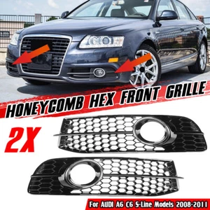 Front Fog Light Grille Grill Cover Honeycomb Black For 08-11 AUDI A6 C6 S-Line - Bild 1 von 14