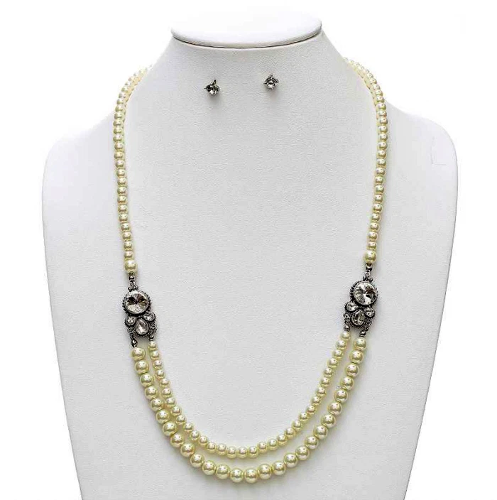 Juego de collar de perlas blancas de cristal estilo babero aspecto vintage 27" SP  Foto 1 de 1