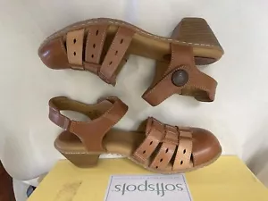 Softspots Shelly Slingback Sandal Wm 9.5 Leather Fisherman Tan Brown Closed Toe - Picture 1 of 8