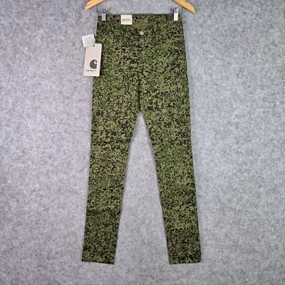 Pantalones de mezclilla Carhartt para mujer W26 L32 verde camuflaje X Riot trabajo en progreso NUEVOS 4354 Foto 1 de 4