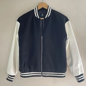 GIRLS ART CLASS Black Bomber Jacket White Faux Leather Sleeves, XL - Picture 1 of 5