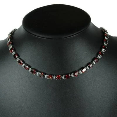WHITE GOLD FINISH Created Diamond Oval Cut Red Ruby Necklace Including Gift Box - Image 1 of 4