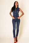 Senza Maniche Jeans Donna Overall Tuta Arredata Blu Scuro #OV620