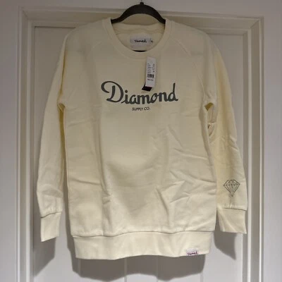 Diamond Supply OG SCRIPT CREW Sweatshirt Size Medium Cream Ivory NWT - Image 1 of 4