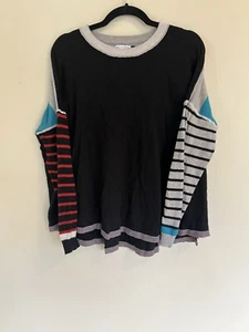 Zaket & Plover XL Sweater Pullover Black Blue Red Stripe Colorblock Modern - Bild 1 von 7