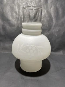 VINTAGE White & Clear Glass Hurricane Chimney Shade w/ Leaf & Berry Design 7" T - Picture 1 of 12