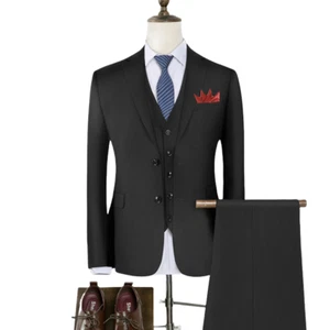 Mens 3 Pieces Suit Set Slim Fit Groom Wedding Business Casual Plus Size S-6XL - Picture 1 of 10