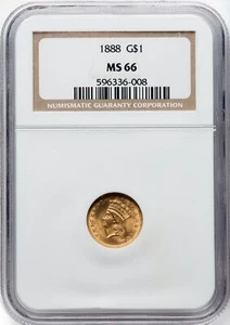 1888 Gold Dollar - Type 3 G$1 NGC MS66 - Picture 1 of 2