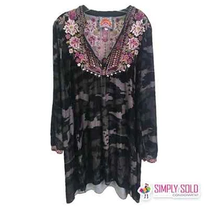 Top túnica bordada para mujer Johnny Was terciopelo floral seda S $380 - Imagen 1 de 8