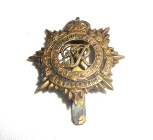 British Military Royal Army Service Corp Brass Cap Badge ~ Geo V King's Crown - Picture 1 of 3