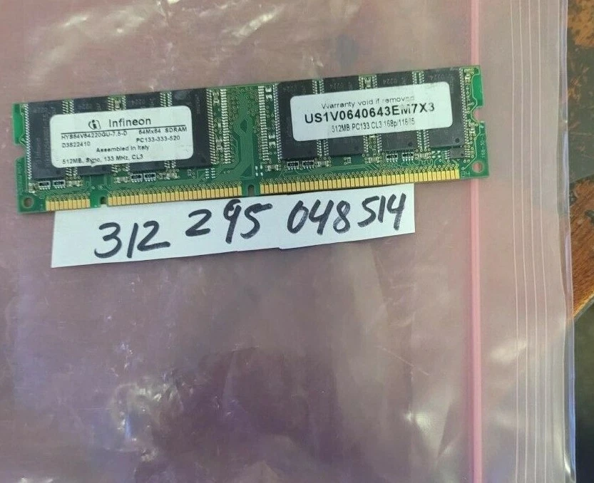  512MB PC RAM PC133 SDR SD INTEL MEMORY 512MB CL3 NON-ECC 168PIN 32X8   - Image 1 of 1