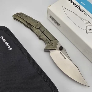 Mass Drop + Gavko Thresher Anodized Sand Titanium Handles 3.6" Satin S35VN Blade - Picture 1 of 19