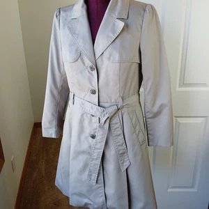H&M Fit and Flare Tan Trench Coat 14 single-breasted button belt tie lined - Picture 1 of 13