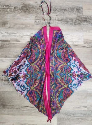 Vestido túnica halter vintage Y2k mezcla seda pls leer cachemira boho rosa hippie Foto 1 de 4