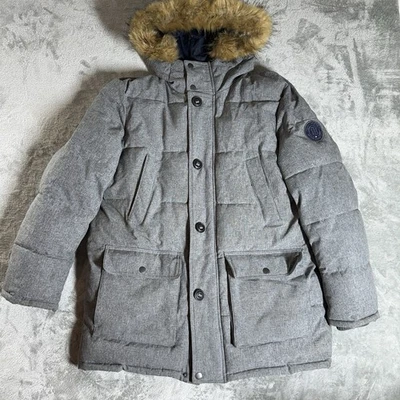 Tommy Hilfiger Hooded Parka Puffer Jacket Mens Large Gray Faux Fur Hood - Image 1 of 4