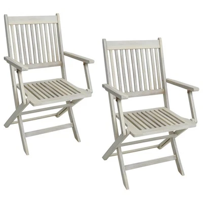 Gartenstühle Holzstühle Klappstühle 2er Set Akazie Stuhlset Balkonstühle Weiß - Bild 1 von 4