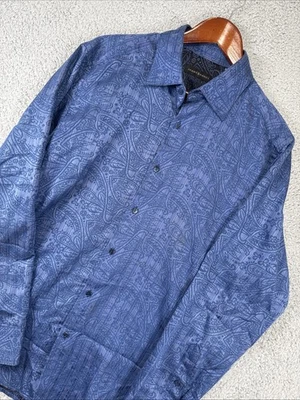 JHANE BARNES SILK BLEND SHIRT MENS LARGE BLUE Abstract - Image 1 of 4