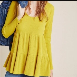 Anthropologie Maeve Women’s Babydoll Thermal Mustard Yellow Medium - Picture 1 of 11