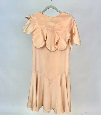 Antique Vintage 1920s Salmon Pink Silk Dress with Capelet Drop Waist Flapper - Image 1 of 4