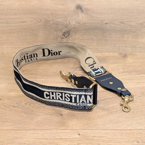 Correa de hombro con logotipo de Christian Dior bordada de lona azul tostado - Imagen 1 de 6